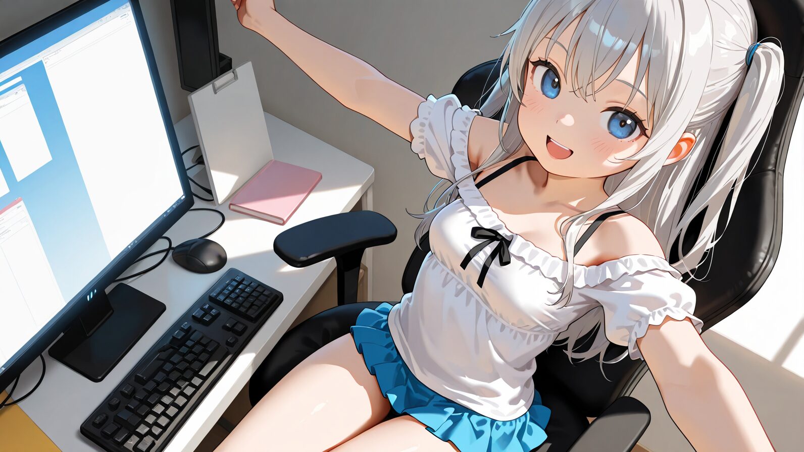 未来的な街並みや光をイメージしたビジュアル。人格設定の選択がAIとの未来の対話を方向づけることを示唆。