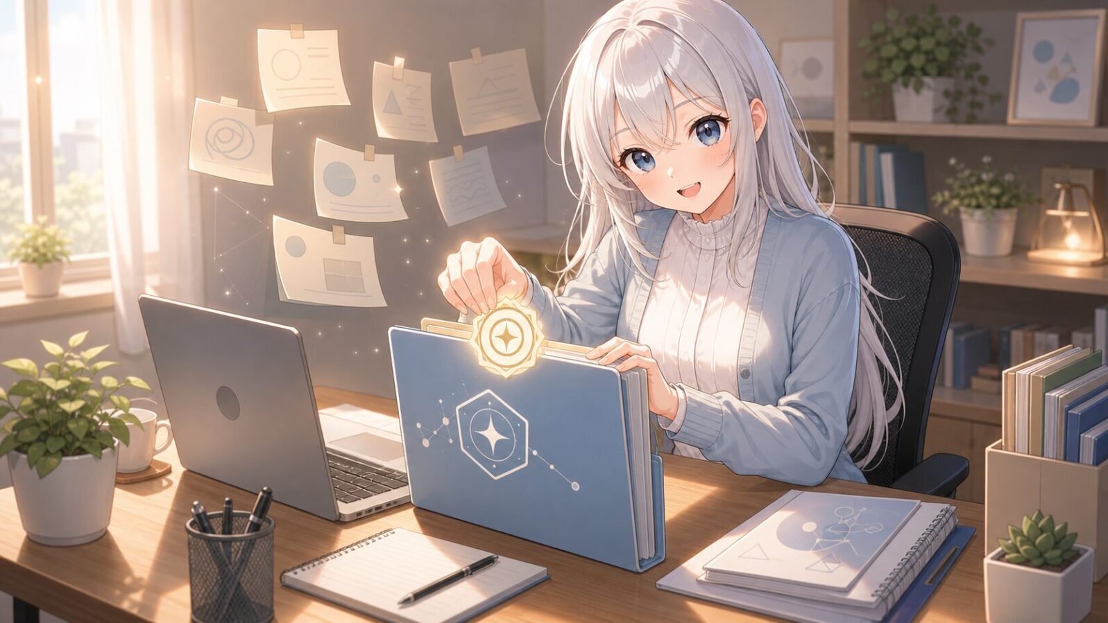 AGENTS.mdをSSOTとして扱うため、正本マーカーを置くじぴこのイラスト。