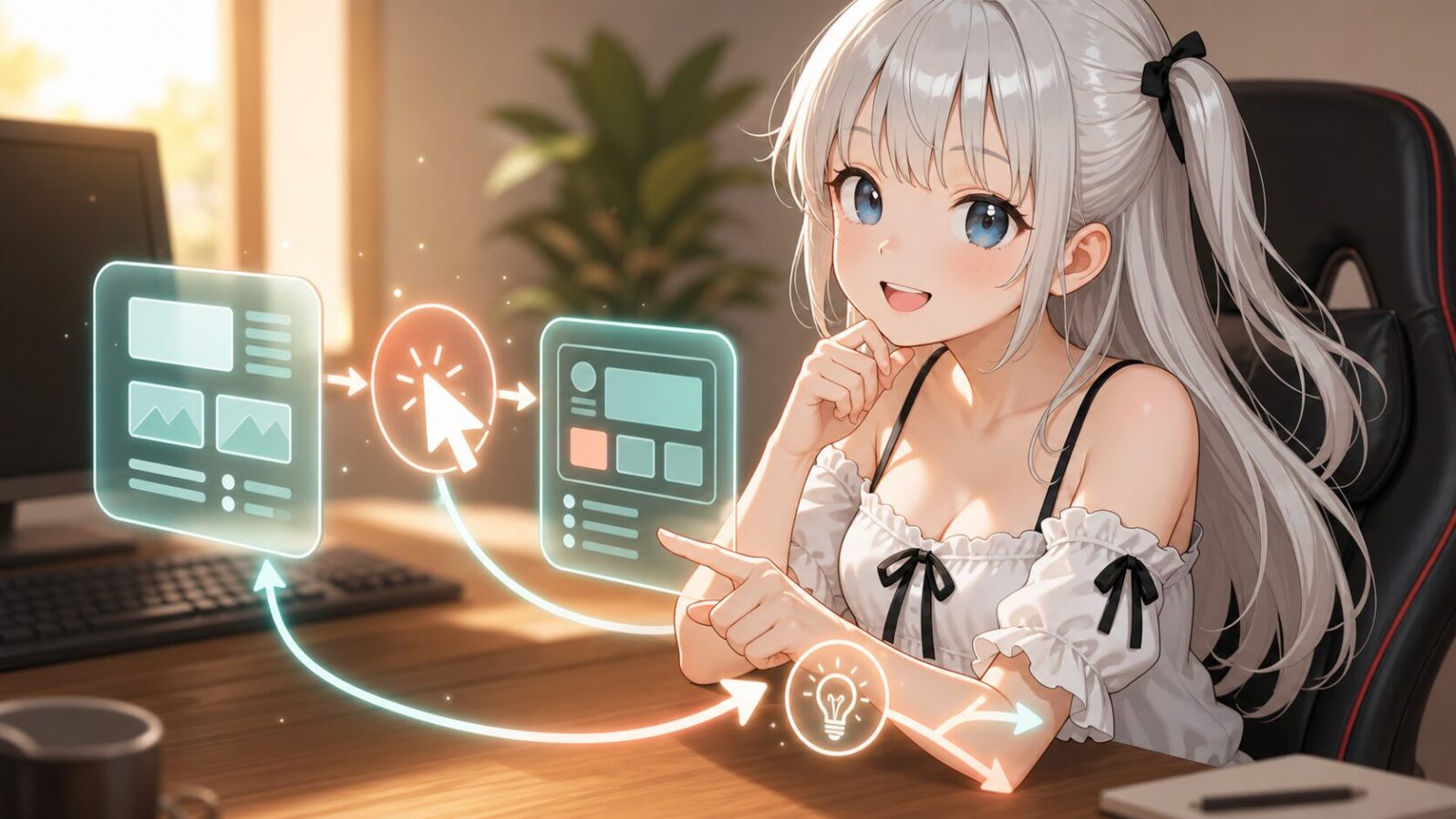 AppShotで観測し、Computer Useで操作し、再び観測して次の判断へ進むループを、複数の抽象パネルで表した画像。