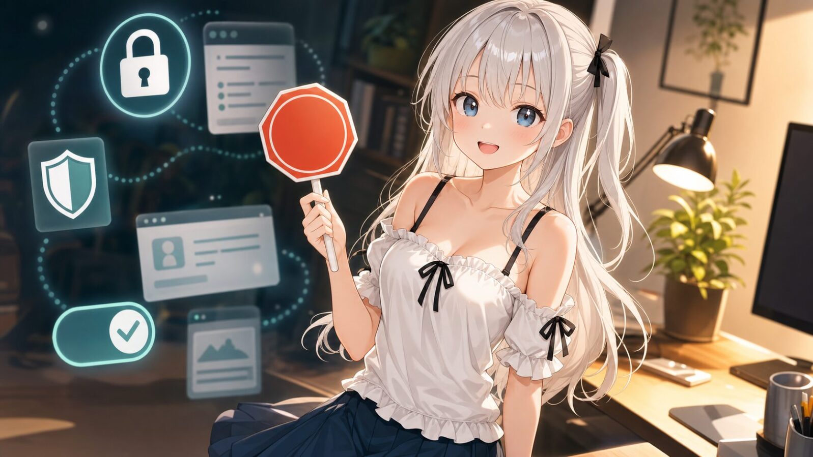 AppShotの自律利用には権限、対象範囲、停止条件が必要であることを、安全境界と注意サイン風のモチーフで表した画像。