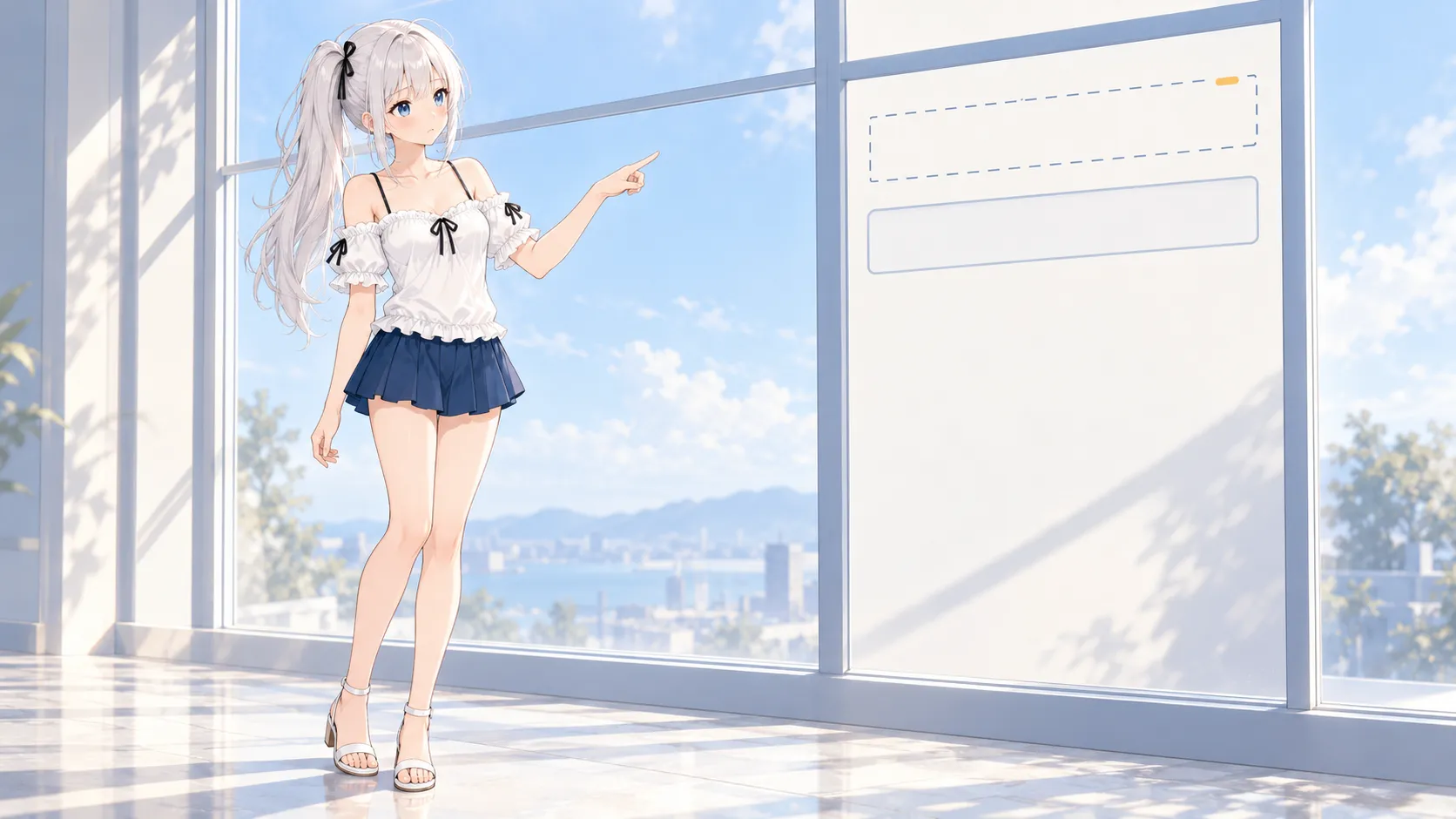 じぴこが右側の細い画面を指さし、帯があるはずの場所が空いていることを確かめている